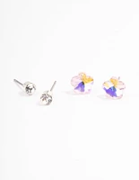 Silver Diamante & Flower Earrings Pack