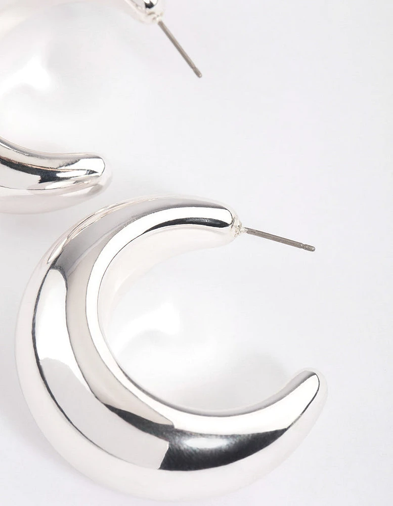 Silver Thick Puffy Hoop Earrings