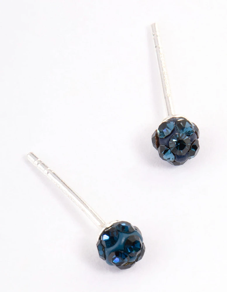 Sterling Silver Pave Ball Stud Earrings