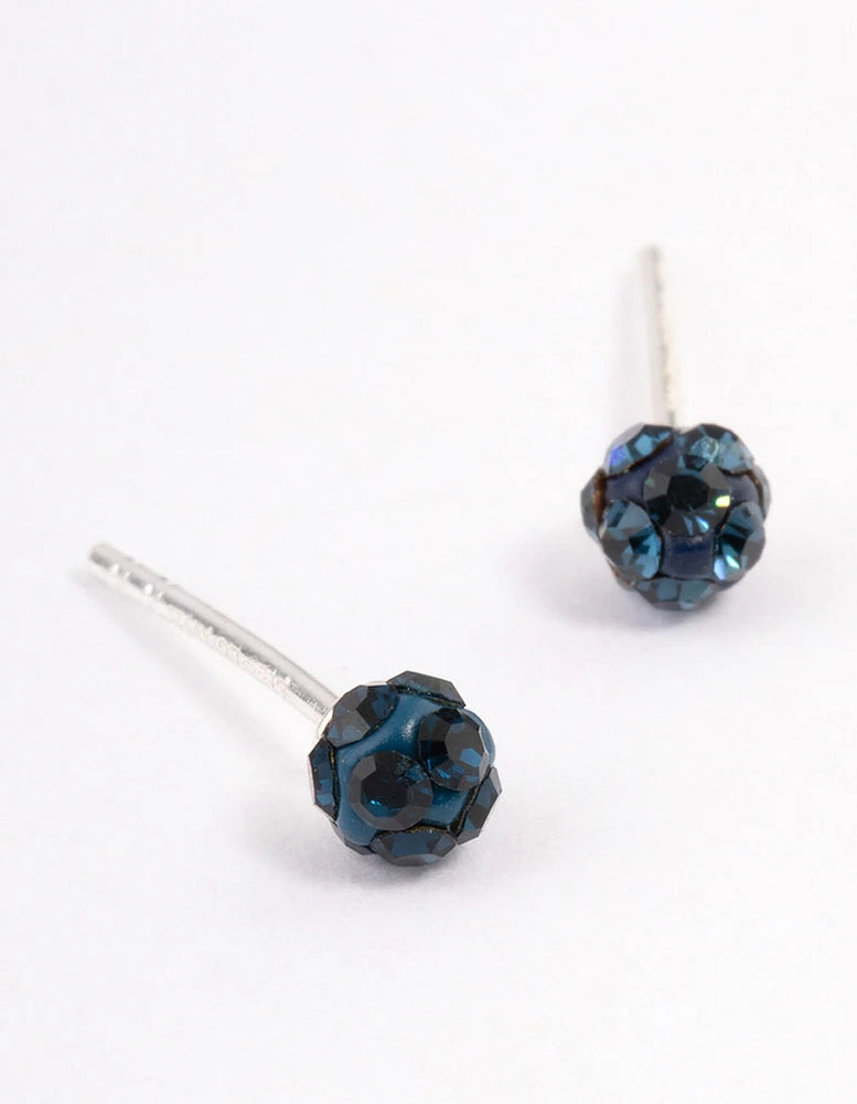 Sterling Silver Pave Ball Stud Earrings