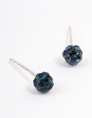 Sterling Silver Pave Ball Stud Earrings - 4mm