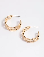 Gold Textured Link Hoop Earrings