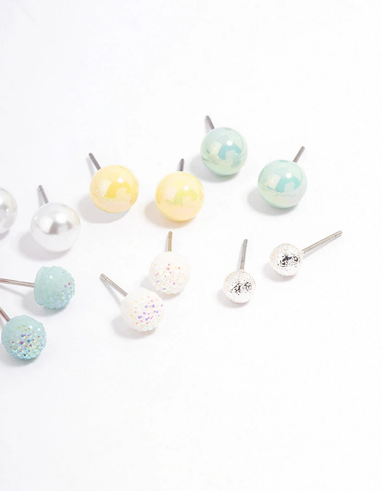 Silver Mixed Ball Stud Earrings 8-Pack