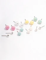 Silver Mixed Ball Stud Earrings 8-Pack