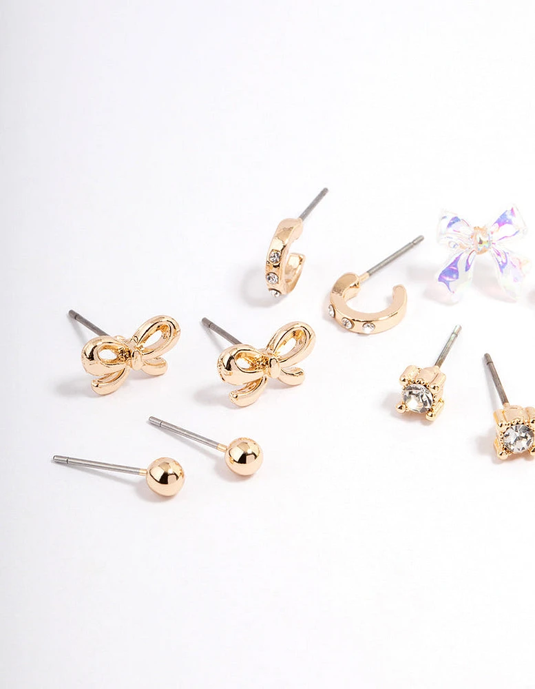 Gold Teddy & Bow Earrings 8-Pack