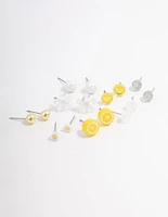 Yellow Smile Floral Stud Earrings 8-Pack