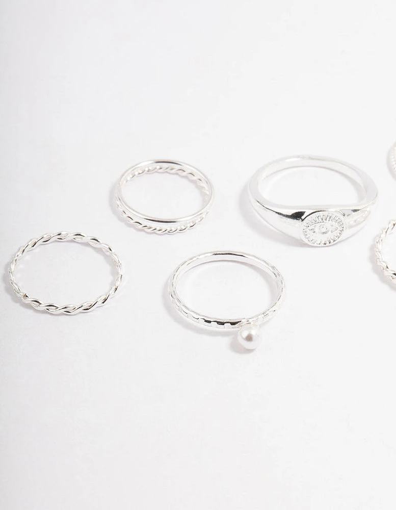 Silver Evil Eye Signet Ring Pack