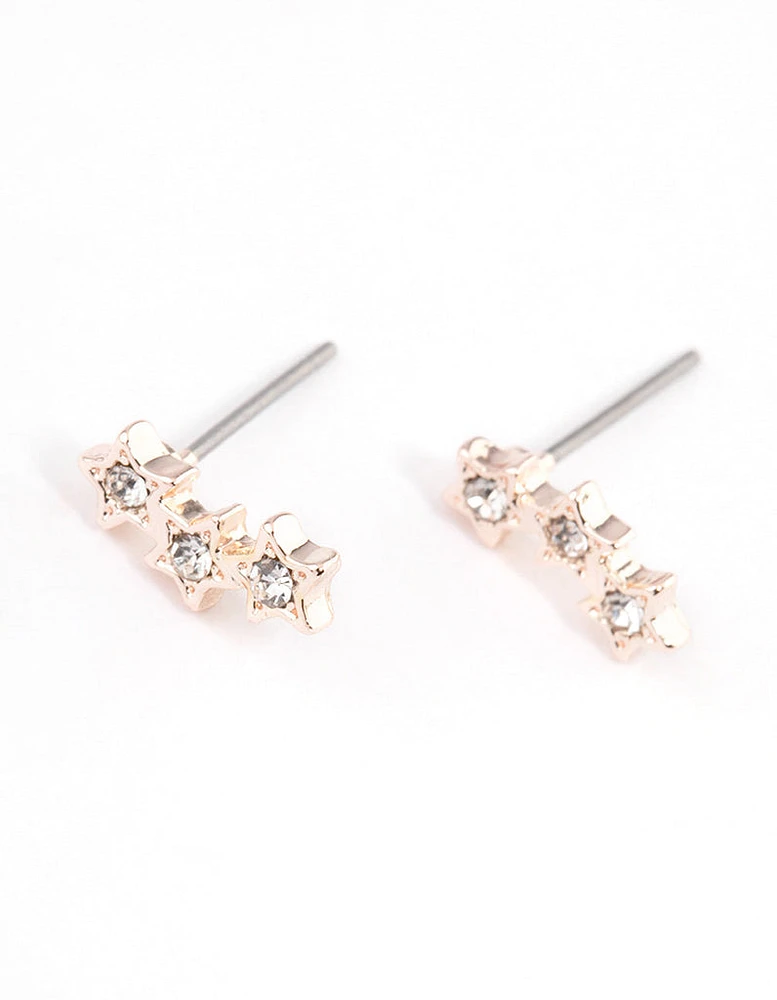 Rose Gold Star Crawler Stud Earrings