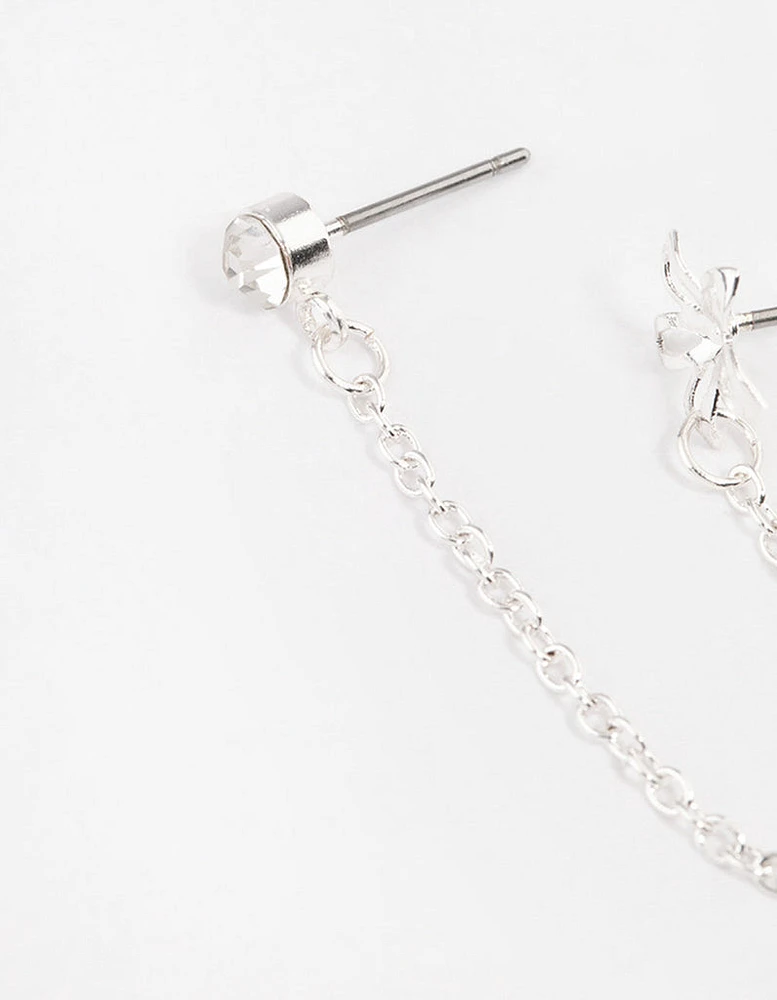 Silver Diamante & Flower Chain Earrings