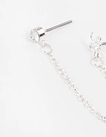 Silver Diamante & Flower Chain Earrings