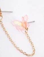 Gold Double Butterfly Chain Earrings