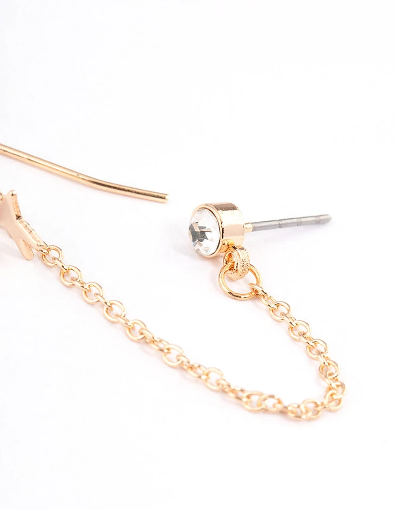 Gold Star & Diamanate Chain Stud Earrings