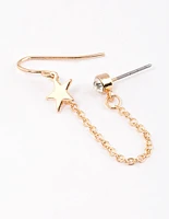 Gold Star & Diamanate Chain Stud Earrings