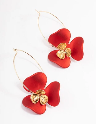 Red Large Flower Hoop Earrings