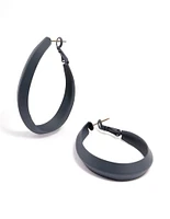 Coated Navy Long Curve Hoop Earrings