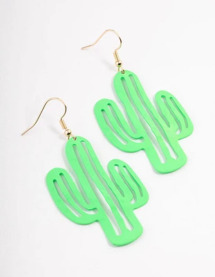 Green Cactus Drop Earrings