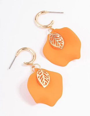 Orange Petal & Leaf Huggie Earrings