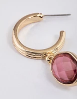 Gold Organic Stone Drop Hoop Earrings