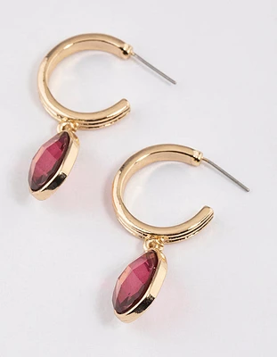Gold Organic Stone Drop Hoop Earrings