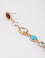 Gold Mixed Jewel Stone Link Drop Earrings