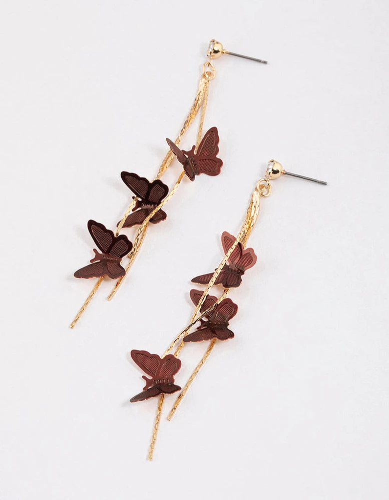 Gold Multi Butterfly Drop Earrings