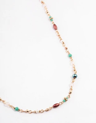 Gold Mixed Facet Beaded Long Necklace
