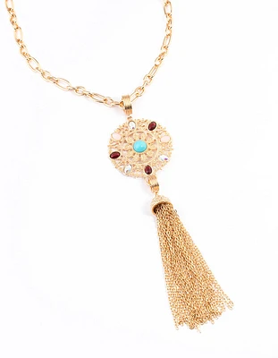 Gold Mixed Stone Disc Necklace