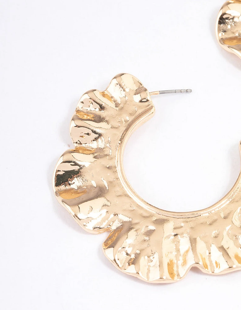 Gold Molten Organic Flower Hoop Earrings