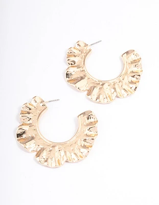 Gold Molten Organic Flower Hoop Earrings