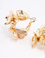 Gold Mini Multi Flower Hoop Earrings