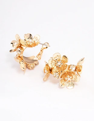 Gold Mini Multi Flower Hoop Earrings