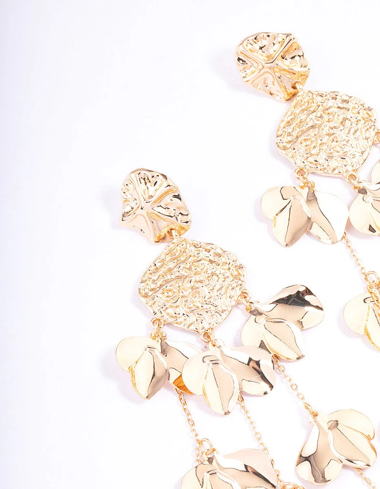 Gold Molten Statement Petal Drop Earrings