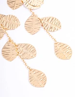 Gold Textured Layered Leaf Drop Earrings