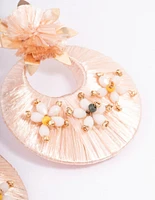 Gold Threaded Flower Round Drop Earrings