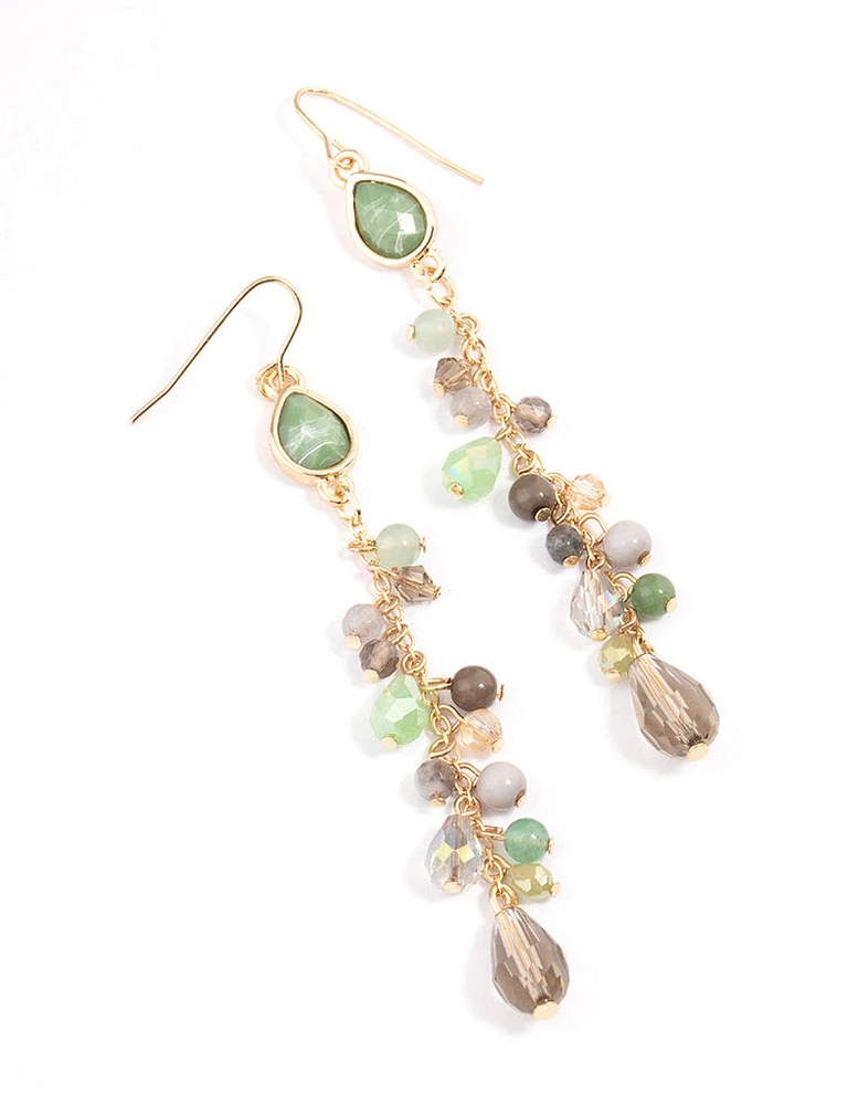 Gold Mixed Beaded Chain Drop Earrings