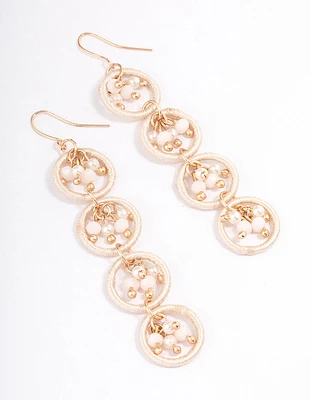 Gold Loop Link Pearly Drop Earrings