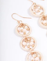 Gold Loop Link Pearly Drop Earrings