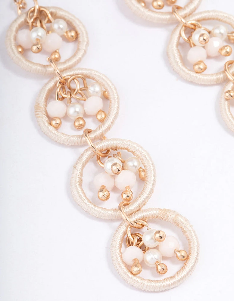 Gold Loop Link Pearly Drop Earrings