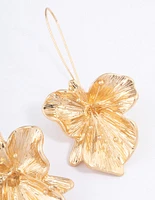 Worn Gold Organic Flower Drop Earrings