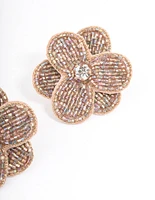 Gold Beaded Flower Stud Earrings