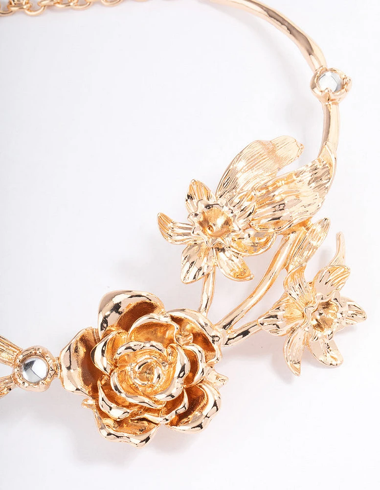 Gold Floral Solid Choker