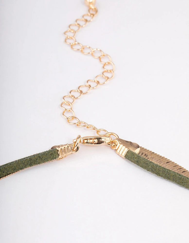 Gold Double Row Organic Pendant Necklace