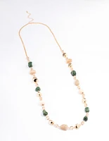 Gold Mixed Beaded Long Necklace