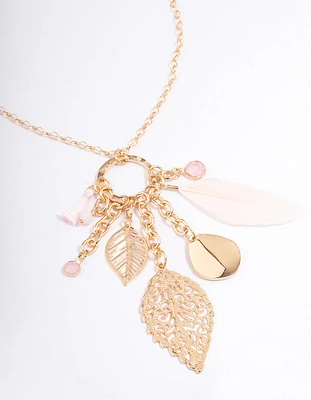 Gold Mixed Leaf Long Necklace
