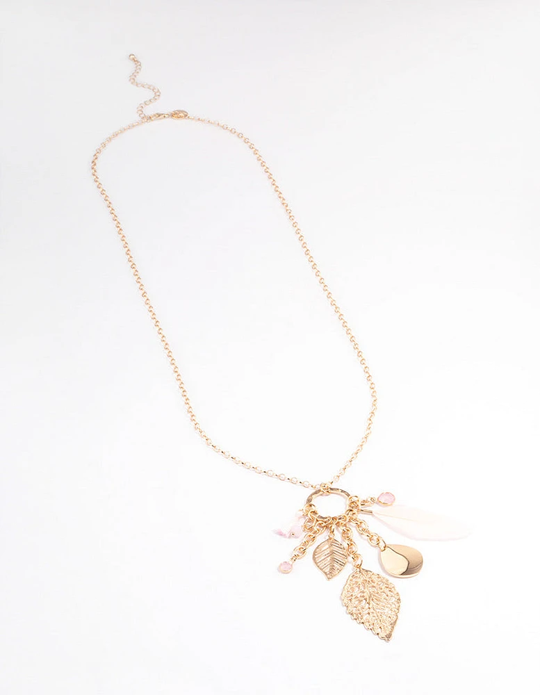 Gold Mixed Leaf Long Necklace