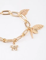 Gold Mixed Leaf Chain Bracelet