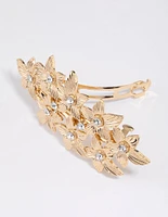 Gold Etched Diamante Floral Clip