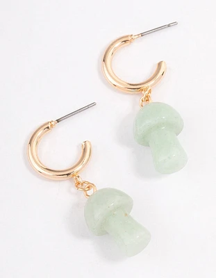 Gold Green Aventurine Moon & Mushroom Huggie Earrings