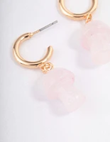 Gold Rose Quartz Moon & Mushroom Huggie Earrings