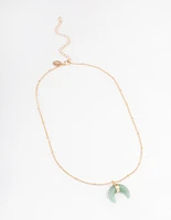 Gold Green Aventurine Eclipse Moon Pendant Necklace